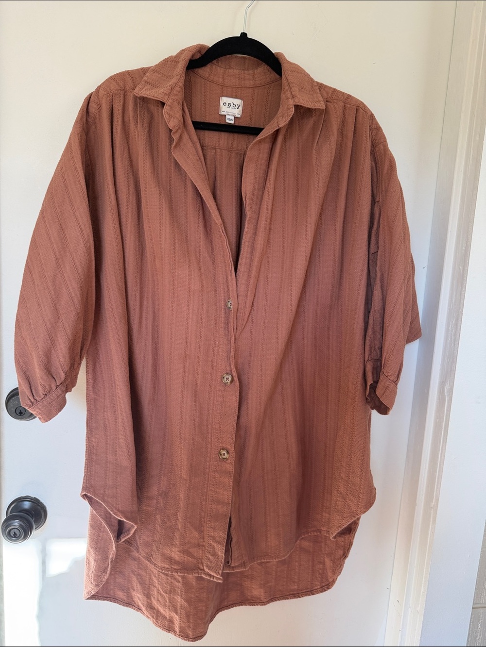 Esby Chelle Top light brown oversized pinstripe button down xs/s Japanese cotton